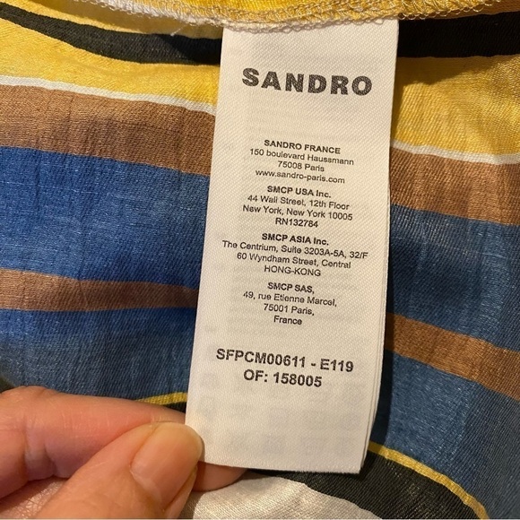 NWT~SANDRO Women Bronx Striped Linen Blend Button Short Sleeve Top Size 3(L) - Picture 12 of 15